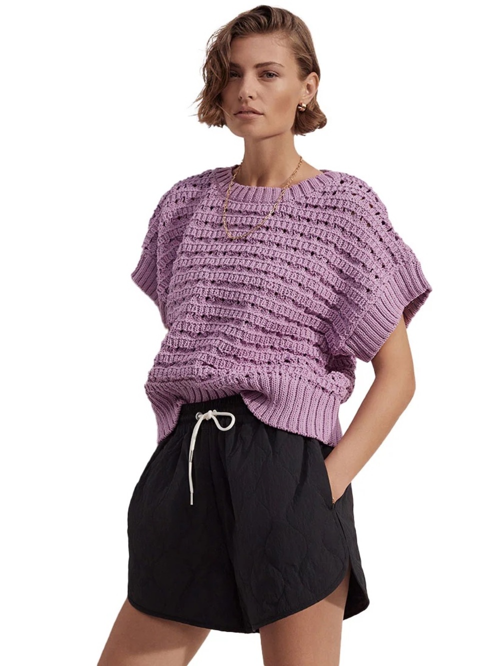 Varley Fillmore Knit Sweater Vest Smokey Grape L Boxy Oversized like new